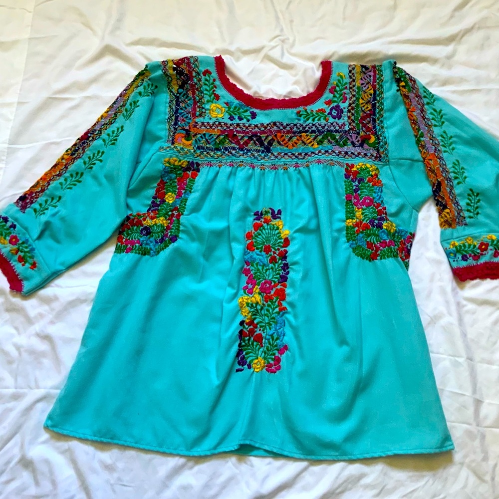 Mexican Hand Embroidered Cotton Top NWOT M L